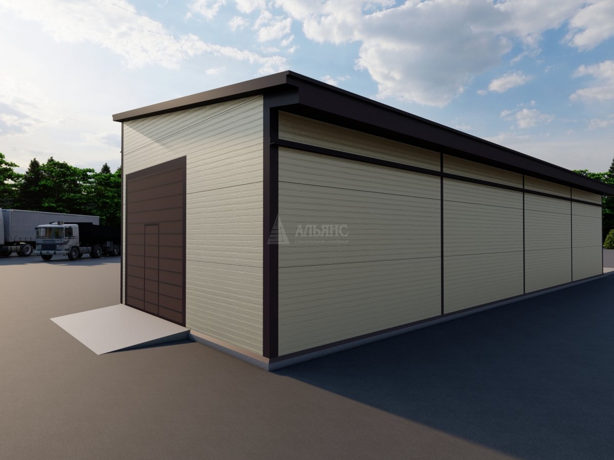 3D визуализация Здание с боксом под гараж из сэндвич-панелей - фото 2